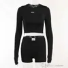 Womens Shorts Tracksuits Knitted Round Neck Long Sleeved Crop Top T-shirt Sweatshirt Two Piece Sports Versatile Suit 2023