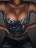 T-shirt Sexy Halter Denim Strass Corset Crop Top Femmes Été 2023 Glitter Cropped Y2k Débardeur Dos Nu Club Party Femmes Tube Tops