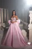 Pink Long 2023 Prom Dresses Pärled Sök i en linje Party Evening -klänningar Appliced ​​Formal Red Carpet Special Endan Dress