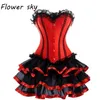 Corset kant Rok Sexy Vrouwen Corset en Bustier Burlesque feestjurk Gothic Jurk Sexy Kant Taille Trainer Rood Set202Y