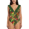 Maillots de bain femme Vintage oiseau tropical Jungle jardin femmes à volants maillot de bain une pièce Sexy body Monokini maillot de bain oiseaux