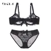 Broderie de mode Bras Sous-vêtements Femmes Set Plus Lingerie Sexy Sexy C D Cup UltraHin Transparent Bra Panties Lace Bra Set Black 2262E