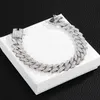 Men's 14K White Gold Plated Iced CZ Out Solid Miami Cuban Link Necklace Bracelet Chain Set