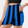 Röcke Blau Und Schwarz Sommer Damen Shorts Rock 2 In 1 Fitness Yoga Tennis Muster Muster Streifen Streifen Interessant