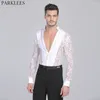 Tracki męskie Profesjonalne łacińskie koszule koronki głębokie V Neck smoking Tuxedo koszula męska Salsa Salsa samba Chacha Modern Dance Chemise 230703