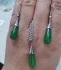 Gota de água cilíndrica verde malaio jade 925 colar de pingente de prata conjunto de 2 peças conjunto de joias