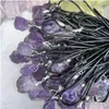 Anhänger Halsketten Natürliches Erz Amethyst Stein Zitrone Blau Druzy Charms Leder Seil Halskette Frauen Trendy Schmuck Fabrik Großhandel Dr Dhdza