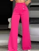 Women's Two Piece Pants Summer Women Button Decor High Waist Wide Leg Elegant Loose Trousers Korean Fashion Streetwear 230703