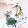 Pendentif Colliers Pierre Naturelle Gem Broche Elk Cerf Rose Cristal De Quartz Jade Onyx Perle Collier Bijoux De Guérison Pour Les Femmes Corde Chaîne Dhrng