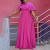 Vestidos informales Wepbel vestido con dobladillo grande controlado por la cintura para mujer 2023 Simple Maxi Color sólido manga farol corto cuello redondo largo