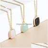 Pendentif Colliers Pierre Naturelle Druzy Cristal Collier Or Carré Style Améthyste Rose Quartz Chakra Guérison Bijoux Pour Femmes Taille Dhtae