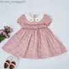 Vestidos de niña Vestidos de niña Niños Niñas Hecho a mano Smocked Floral Estampado de flores Vestidos Primavera Verano Niña pequeña Princesa Vintage Smock Dress Z230704