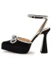 Mach Satin Bow chaussures plate-forme Escarpins Cristal Strass Orné Chaussure de soirée gros talons hauts sandales à talons Designers de luxe bride à la cheville Chaussure habillée