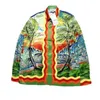 Casa Designer Moda Abbigliamento Camicie Tute Stile Casablanca Colorful Crayon Beach Coconut Tree 21ss Sunset Scenery Camicia a Maniche Lunghe in Seta per Uomo Donna