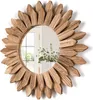 フレーム12インチの壁の装飾鏡素朴な木材サンバーストボーホーのためのベッドルームリビングルーム吊り下げ装飾230701