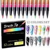 Nagelgel 12 Färger/Pack Nail Art Graffiti Pen Set UV Gel Polish Design Prickmålning Detaljpenna Penslar DIY Nail Art Pryda Verktyg 230703