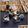 Solitaire Ring Atural Stone Square Adjustable Tiger Eye Opal Pink Quartz Lapis Purple Rose Crystal Wedding Drop Delivery Jewelry Dhbrx
