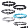 Perlé Mode Om Pendentif 8Mm Pierre Volcanique Couple Strand Bracelet Charmes Bracelets Pour Femmes Élasticité Yoga Bracelet Hommes Bijoux Dr Dh9En