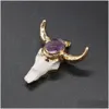 Charms Gold Ox Cow Bones Head Shape Quartz Healing Reiki Stone Crystal Pendant Finding For DIY Halsband Kvinnor Fashion Jewelry 46x46 Dhalg