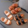 Sandalias Sandalias para niñas Trenzado Punta abierta Moda Vacaciones Verano Niños Zapatos planos Color sólido Cómodo Exterior Antideslizante Niños Deslizadores J230703