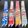 Scarves Women's Silk Fashion Letter Printed Neckerchief Hair Tie Band Handbag Handle Ribbon Scarf J230703