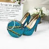 Scarpe eleganti BaoYaFang Matrimonio da donna in cristallo verde bluastro con borse abbinate Tacchi alti Piattaforma e borsa Donna