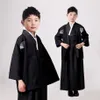 New Black Japanese Boys Kimono Child Warrior Traditional Swordmen Yukata Kid Stage Performance Clothing Cosplay Costume201G