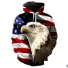 Men'S Hoodies Sweatshirts Cool American Flag Bald Eagle Print Fashion Hooded Sweatshirt Plover Drop And Wholesale Eur Size Deliver Dhwzo