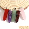 Charms Natural Stone Hexagon Quartz Pillar Shape Charm Pendant Crystal Healing Gemstone Earring Necklace For Jewelry Making Drop Del Dhx47