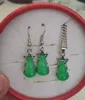 Cute little gourd green Malay jade 925 silver pendant necklace earrings set 2 piece jewelry set