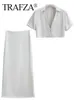 فستان من قطعتين Trafza Womens Summer Fashion Disual Street Wear Silver High Weist Slim Half Skirt Button Up Stirt Top Suit Female 230630