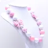 Mode barn vit + rosa bowknot chunky bubblegum pärlhalsband för flickor choker halsband barn fest gåva