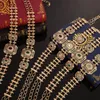 Umbigo sino botão anéis vintage cristal metal cinto para mulheres flor oca vestido de noiva marroquino cor ouro cinto conjunto de joias ajustável 230703