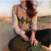 Kadın Sweaters Sweater Yelekleri Kadın Argyle 4-Color Kore tarzı gündelik moda gevşek all-maç kolsuz üstler örgü öğrencileri günlük