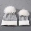 Berets Mommy And Me Beanie Mützen Winter Damen Kinder Mädchen Jungen Baby Kaschmirwolle gestrickt mit süßem Fellbommel Warm weich