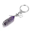 Key Rings Natural Stone Wrap Tree Of Life Hexagonal Prism Keychains Healing Rose Crystal Car Decor Keyholder For Women Men 49X12X1M Dhg2C