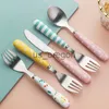 Servis set Rostfritt stål Keramiskt handtag Kniv Kreativ Söta barn Frukost Dessertsked Matgaffel Bestick för barn x0703