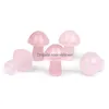 Stone 2Cm Cute Rose Quartz Mini Mushroom Plant Statue Natural Carving Home Decoration Crystal Polishing Gem Drop Delivery Jewelry Dhz84