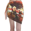 Women's Swimwear Sexy Women Dancing Under Sunset Perspective Pareo Scarf Cover Ups Beach Bikini Wrap Short Skirt