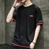 Mężczyzn Tracksuits Tee Mężczyzn T Shirt Mężczyzna bawełniany krótki rękaw Stripe Fitness Hip Hop Casual Oversized Fashion T Shirt Blue Summer Streetwear HARAJUK 230703