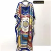 Ropa étnica Kuwait Fashion Blogger Recomendar Impreso Seda Kaftan Maxi Vestidos Sueltos Playa de verano Vestido largo bohemio para dama Dr Dh43A