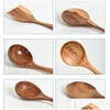 Spoons Teak Wood Tableware Spoon Colander Long Handle Wooden Non-Stick Special Cooking Spata Kitchen Tool Utensils Kitchenware Gift Dhpg4