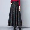 Skirts Women Vintage A-Line High Waist Woolen Ladies Office Fashion Long Saia Streetwear