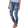 Jeans femme taille haute pour femmes mode Slim trou léopard Patchwork Long Sexy déchiré Denim pantalon Push Up petit ami