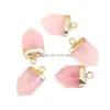 Charms Natural Arrowhead Cone Semi-Precious Stone Rose Quartz Healing Reiki Crystal Pendant Diy Necklace Earrings Women Fashion Jewe Dh9Zm