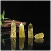 Konst och hantverk Naturlig citrinkristalltorn prydnad Mineral Chakra Healing Wands Reiki Energy Stone Six-Sided Quartz Point Pillar DHWZP