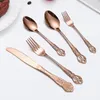 Dinnerware Sets 5pcs Vintage Spoons Fork Royal Style Metal Gold Carved Coffee Spoon Fruit Prikkers Dessert Kitchen Tool Tableware Set