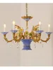 Lustres en céramique romantiques américains luminaires lampes suspendues en cristal pastorales françaises luxe européen cuivre chambre salle à manger Luminarias Lamparas