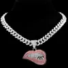 Collane con ciondolo Uomo Donna Hip Hop Bite Lip Shape Collana Iced Out Bling Crystal Cuban Cz Catena in acciaio inossidabile Gioielli alla moda 230613