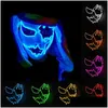 Maschere per feste Led Maschera di Halloween Colore misto Bagliore luminoso nel buio Mascara Costume Cosplay Maschere El Wire Demon Slayer Drop Deli Dh0Lv